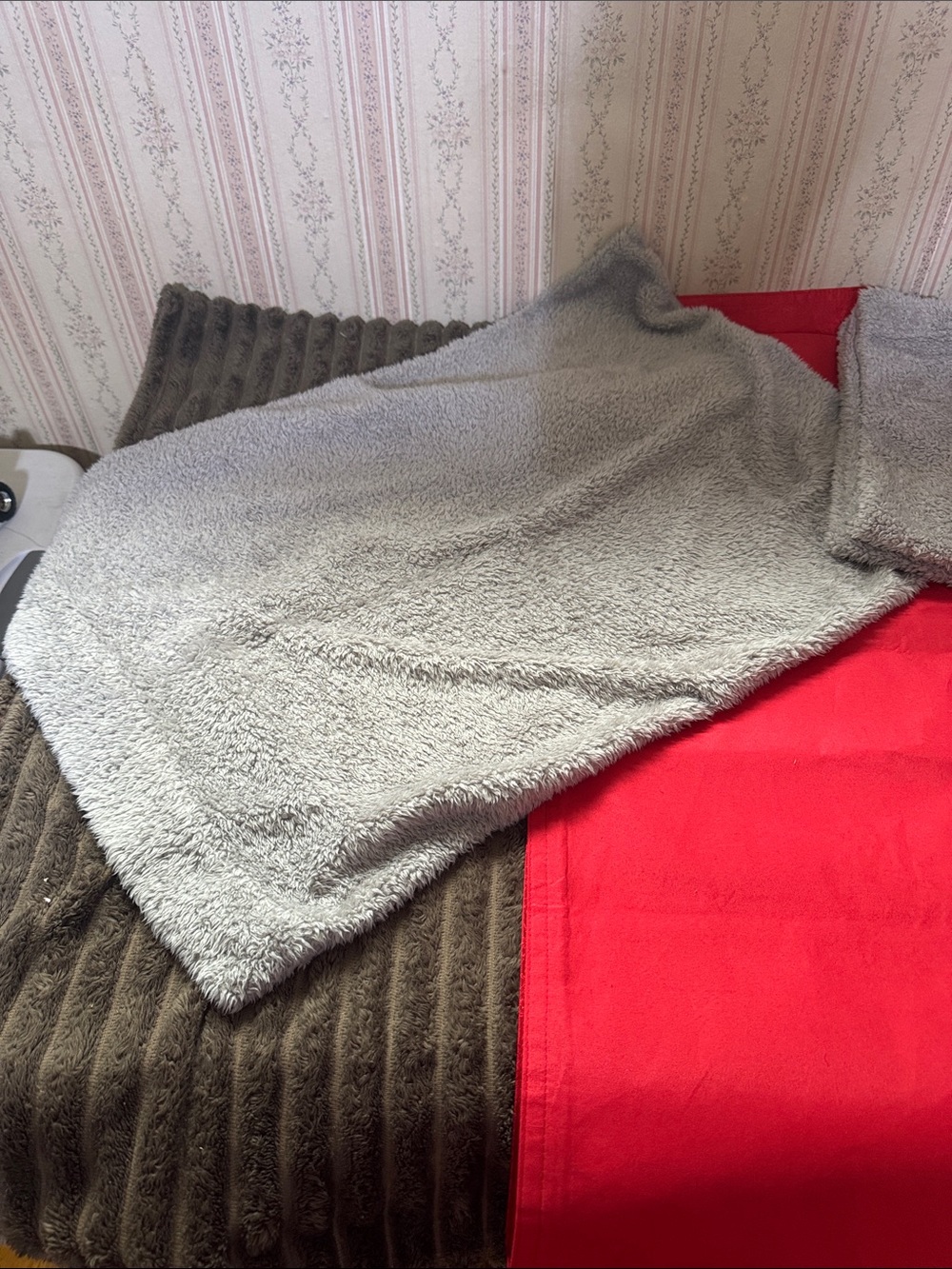 Room Essentials Plush Grey and Red Throw Blanket